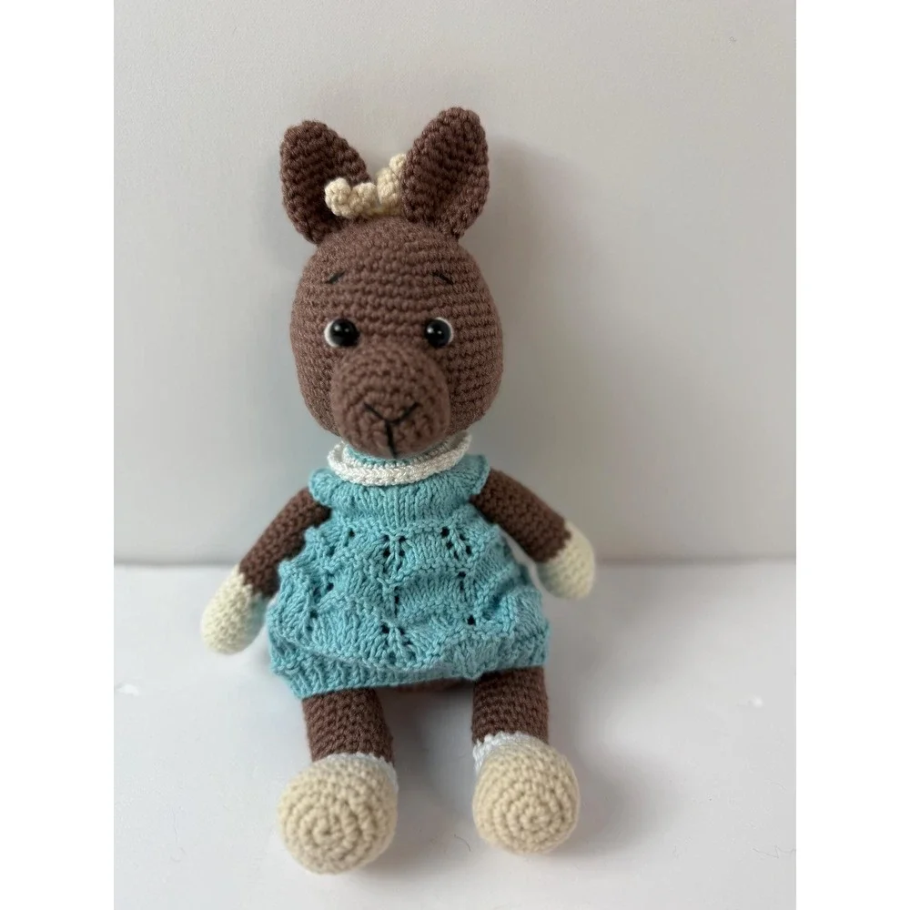 Handmade Llama Doll in a blue dress, stuffed animal, hand‎ crocheted.